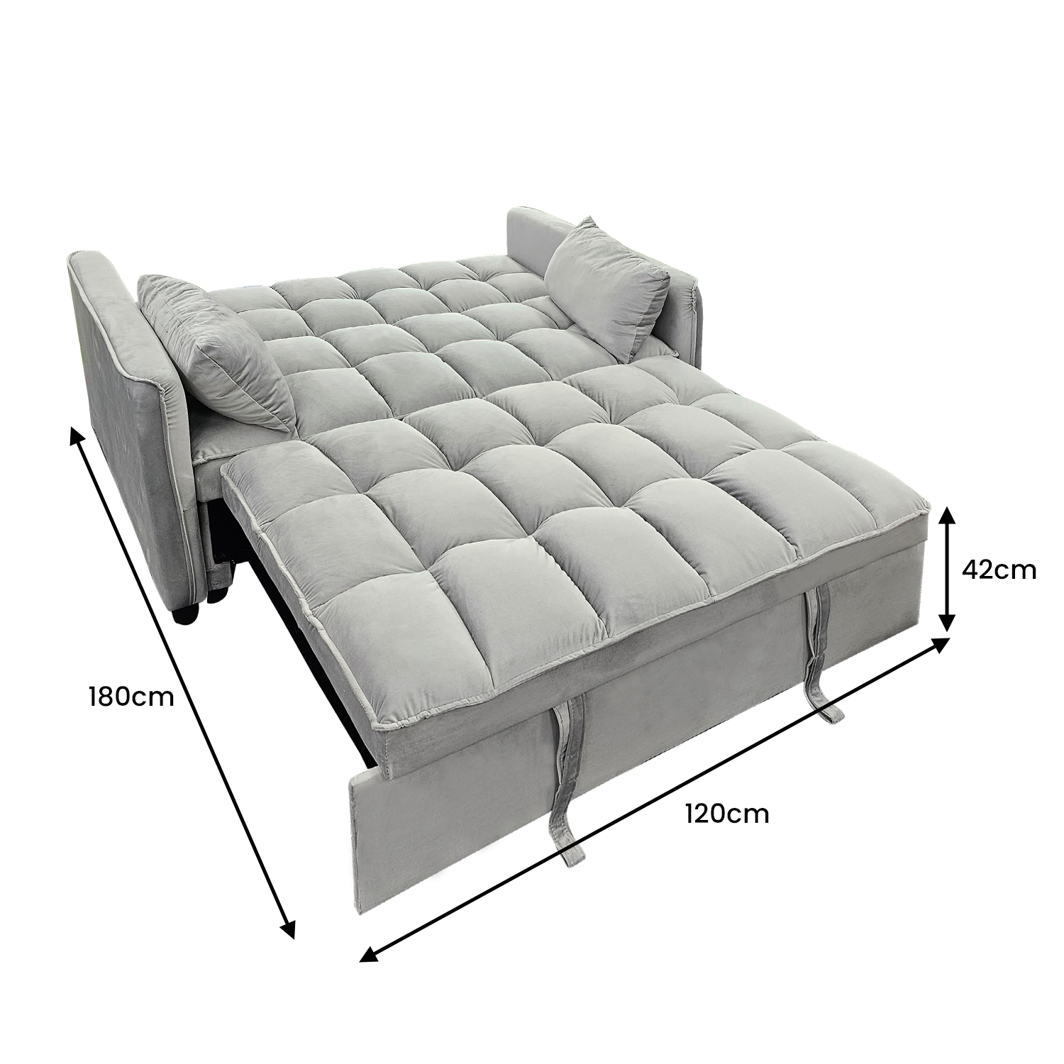 Sarantino Quincy 2-Seater Velvet Sofa Bed in Dark Grey with Wooden Frame and Tufted Design - Light Grey - Cosy Abode