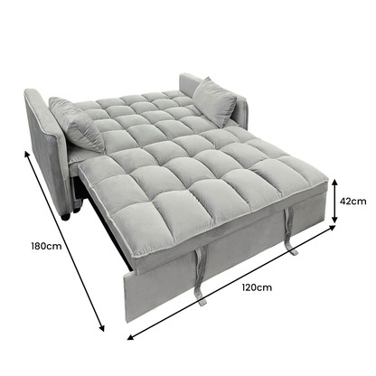 Sarantino Quincy 2-Seater Velvet Sofa Bed in Dark Grey with Wooden Frame and Tufted Design - Light Grey - Cosy Abode
