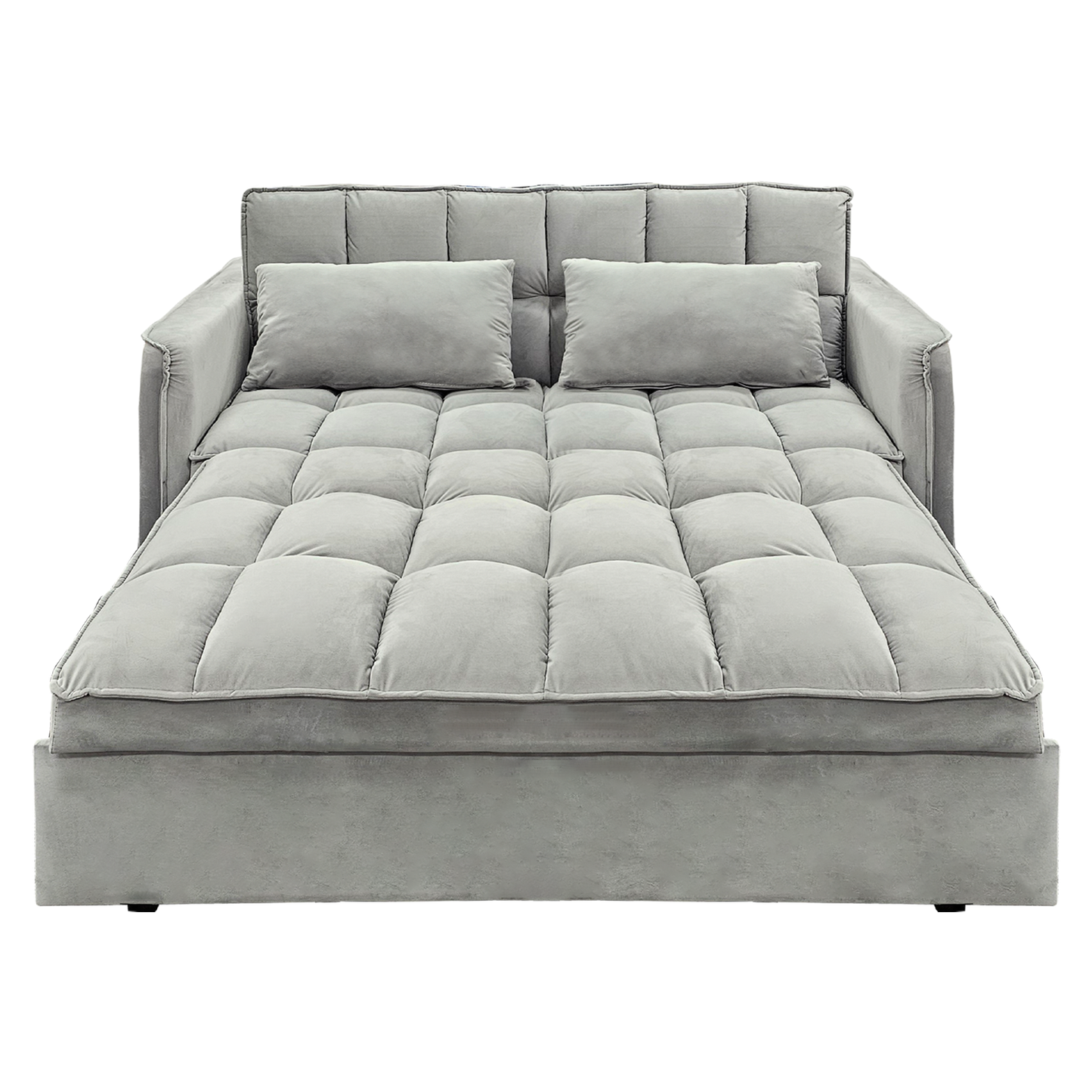 Sarantino Quincy 2-Seater Velvet Sofa Bed in Dark Grey with Wooden Frame and Tufted Design - Light Grey - Cosy Abode