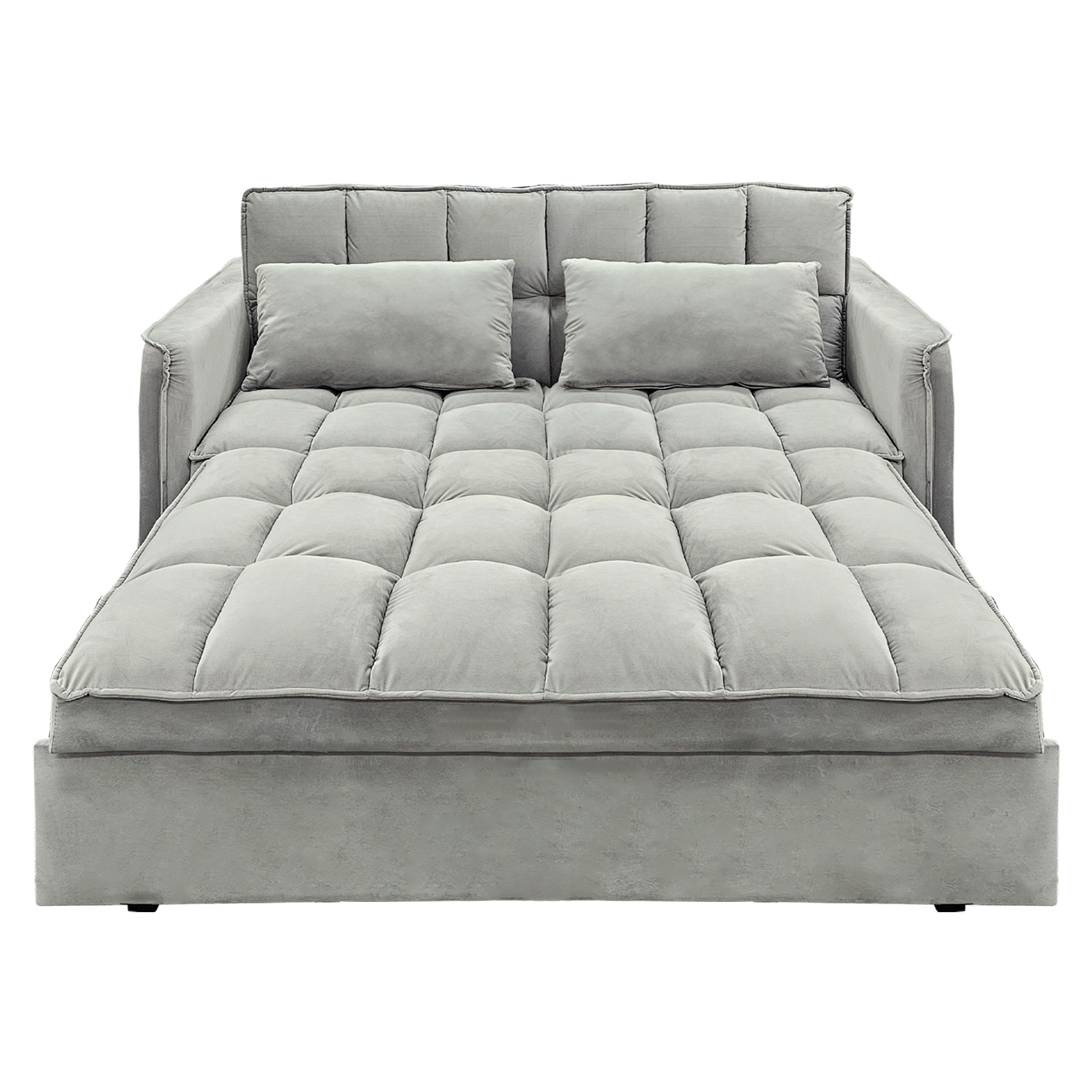 Sarantino Quincy 2-Seater Velvet Sofa Bed in Dark Grey with Wooden Frame and Tufted Design - Light Grey - Cosy Abode