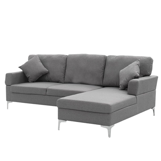 Sarantino 3 Seater Linen Sofa Lounge Left Side Chaise Couch Furniture Dark Grey L-shaped - Cosy Abode