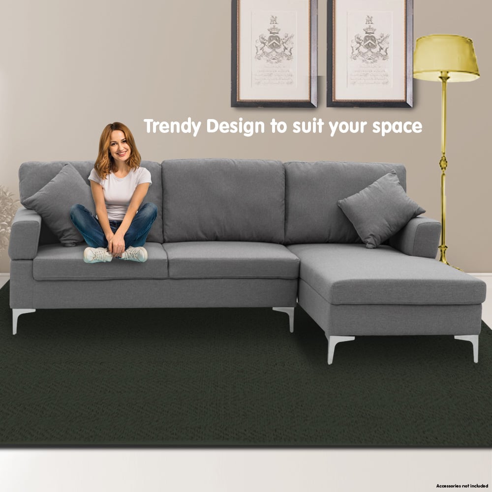 Sarantino 3 Seater Linen Sofa Lounge Left Side Chaise Couch Furniture Dark Grey L-shaped - Cosy Abode