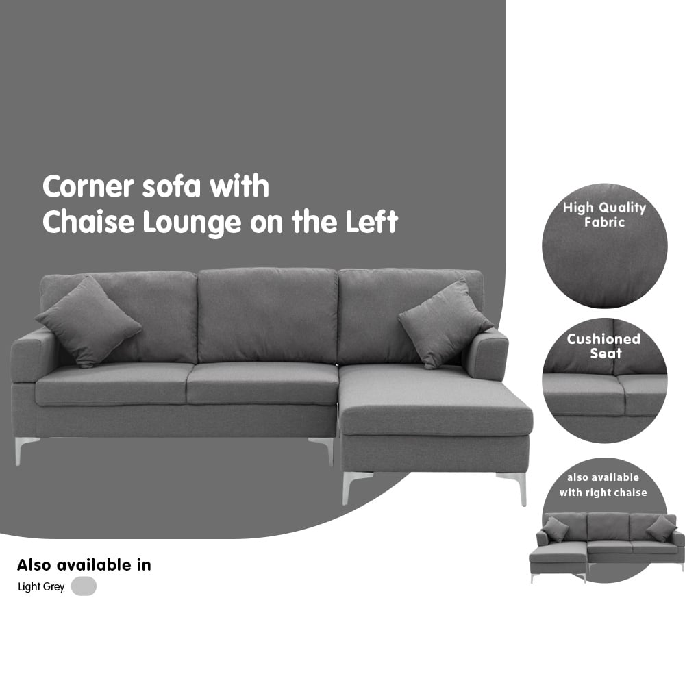 Sarantino 3 Seater Linen Sofa Lounge Left Side Chaise Couch Furniture Dark Grey L-shaped - Cosy Abode