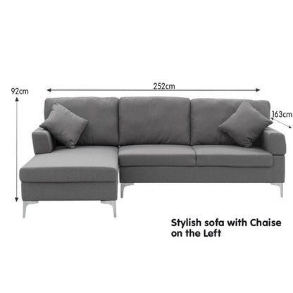 Sarantino Linen Corner Sofa Couch Lounge L-shape W/right Chaise Seat Dark Grey - Cosy Abode