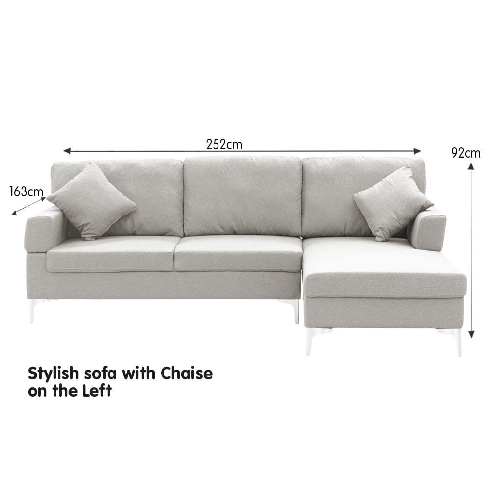 Sarantino Linen Corner Sofa Couch Lounge L-shape W/left Chaise Seat Light Grey - Cosy Abode