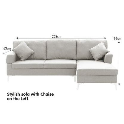 Sarantino Linen Corner Sofa Couch Lounge L-shape W/left Chaise Seat Light Grey - Cosy Abode