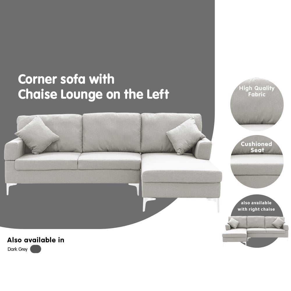 Sarantino Linen Corner Sofa Couch Lounge L-shape W/left Chaise Seat Light Grey - Cosy Abode