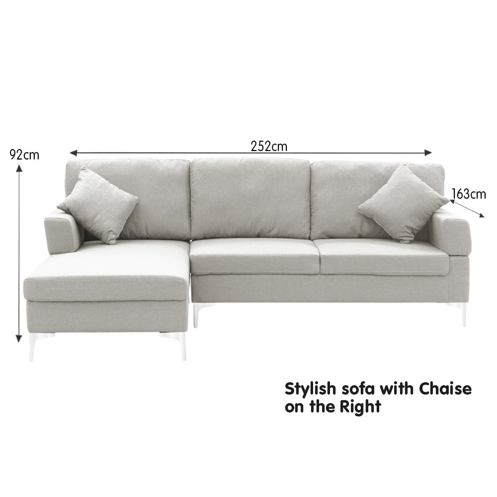 Sarantino Linen Corner Sofa Couch Lounge L-shape W/right Chaise Seat Light Grey - Cosy Abode