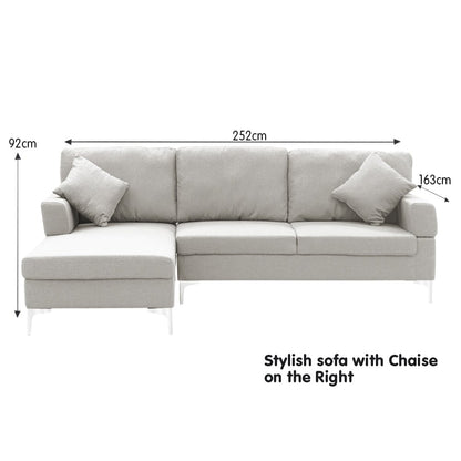 Sarantino Linen Corner Sofa Couch Lounge L-shape W/right Chaise Seat Light Grey - Cosy Abode