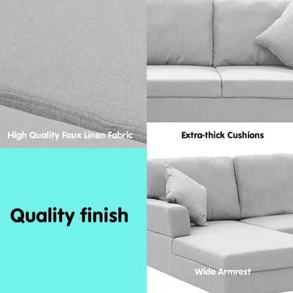 Sarantino Linen Corner Sofa Couch Lounge L-shape W/right Chaise Seat Light Grey - Cosy Abode