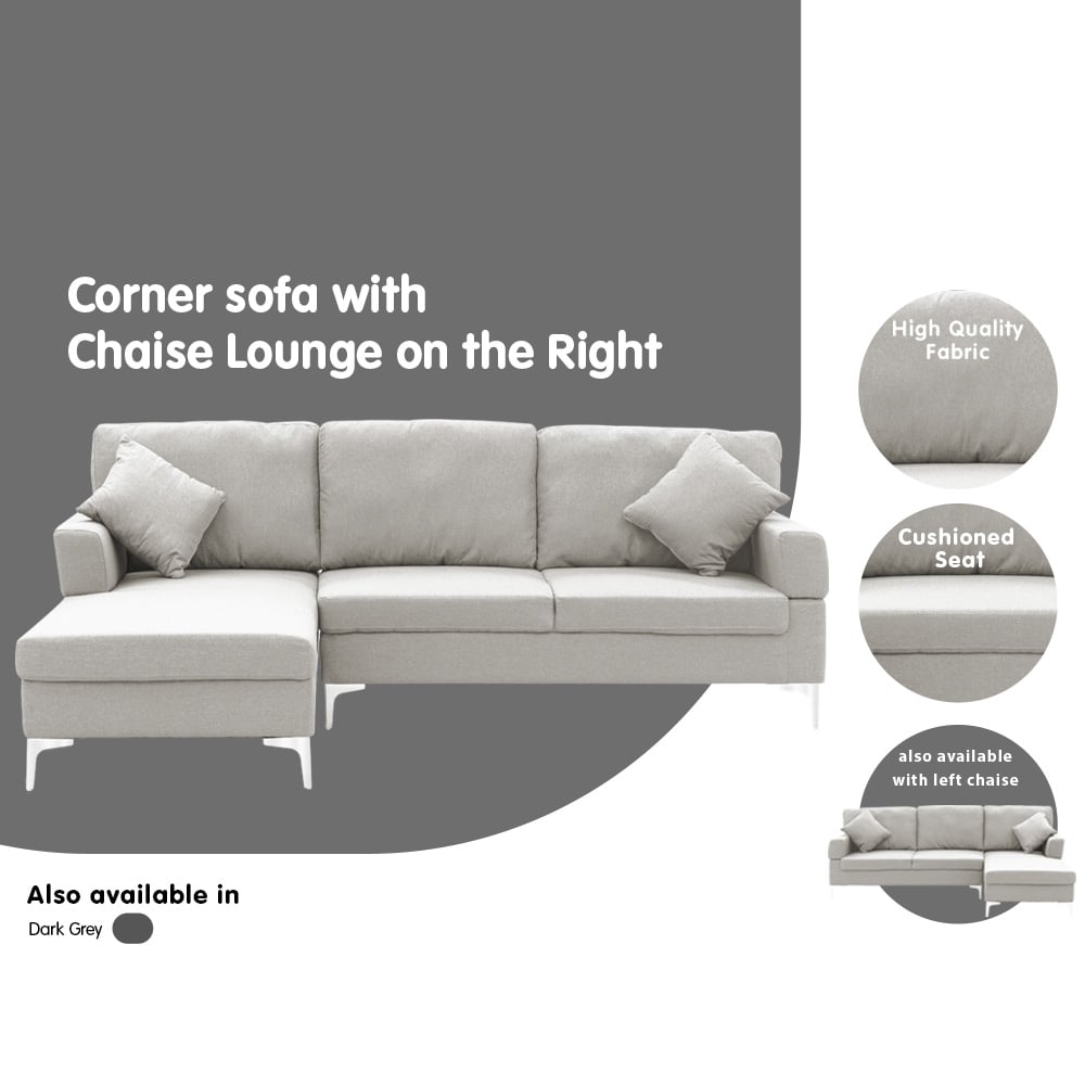Sarantino Linen Corner Sofa Couch Lounge L-shape W/right Chaise Seat Light Grey - Cosy Abode