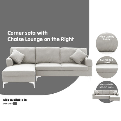 Sarantino Linen Corner Sofa Couch Lounge L-shape W/right Chaise Seat Light Grey - Cosy Abode
