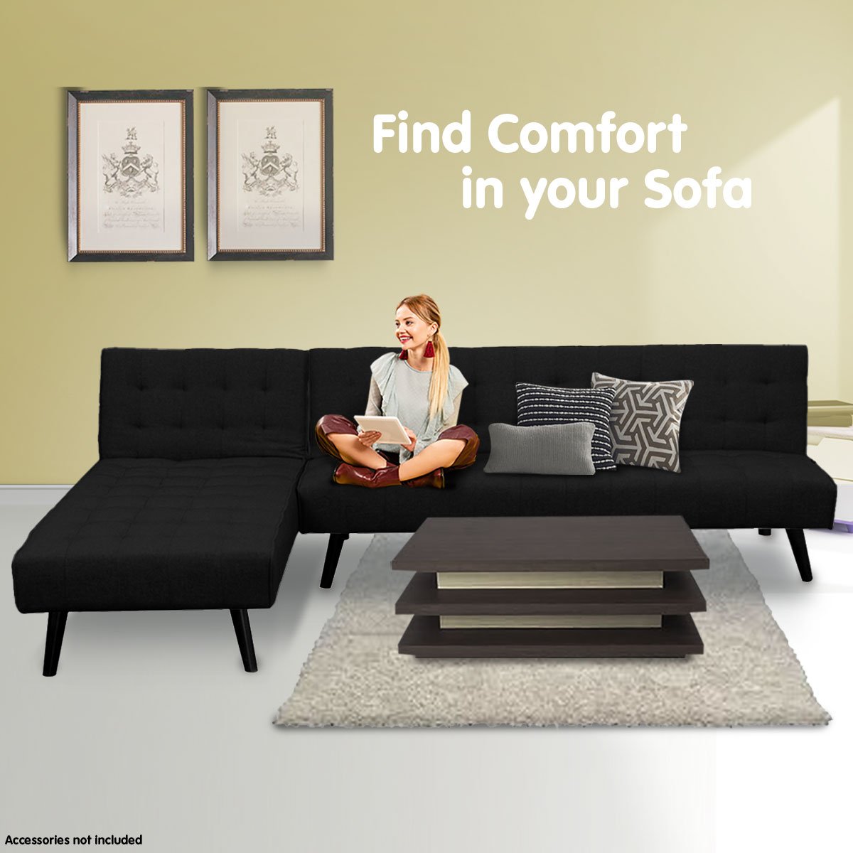 Sarantino 3-seater Corner Sofa Bed With Lounge Chaise Couch Furniture Black - Cosy Abode