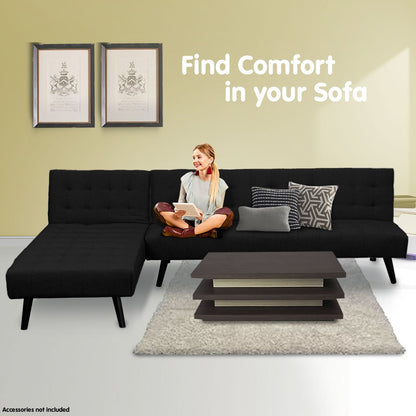 Sarantino 3-seater Corner Sofa Bed With Lounge Chaise Couch Furniture Black - Cosy Abode