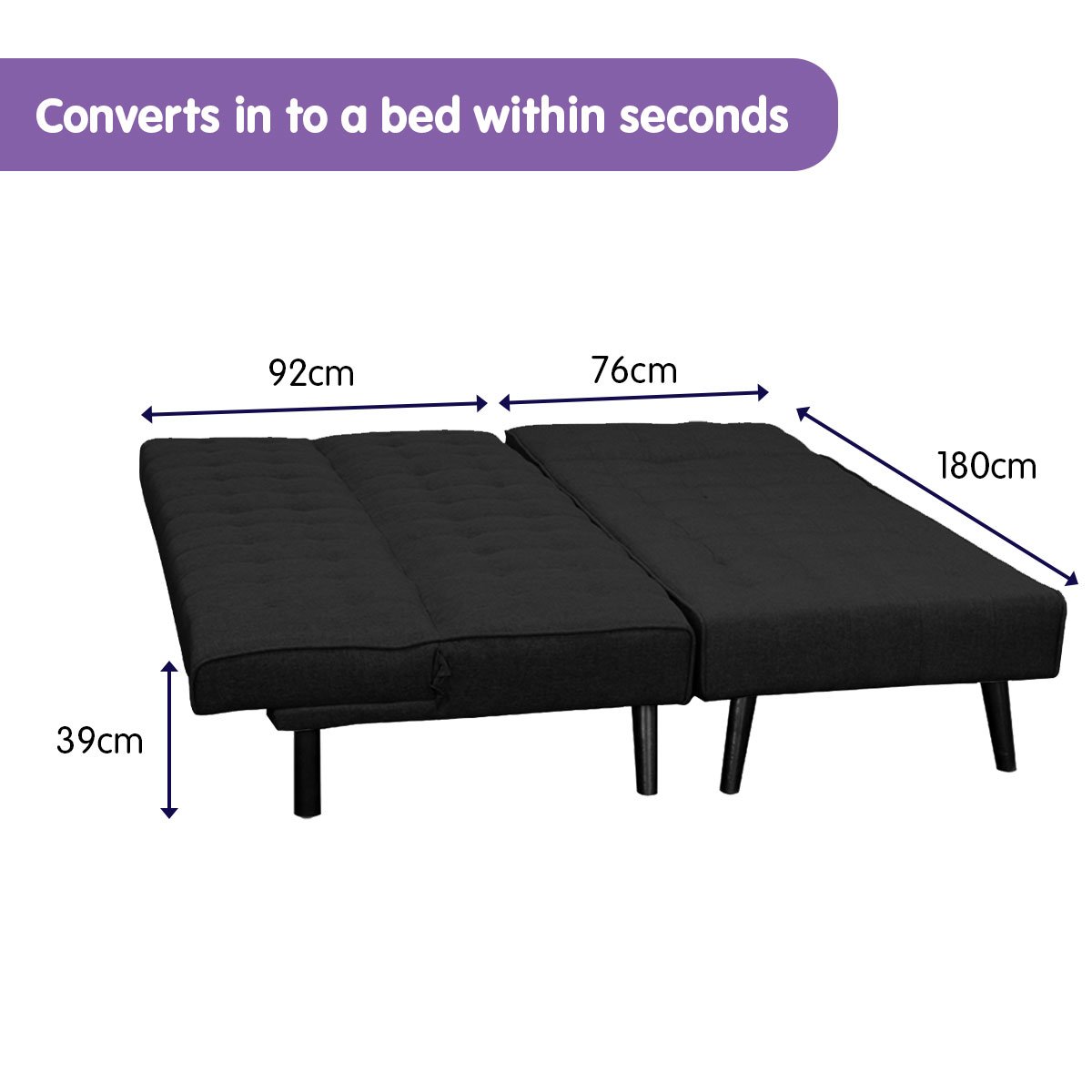 Sarantino 3-seater Corner Sofa Bed With Lounge Chaise Couch Furniture Black - Cosy Abode