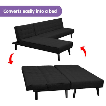 Sarantino 3-seater Corner Sofa Bed With Lounge Chaise Couch Furniture Black - Cosy Abode