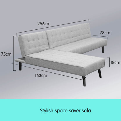 Sarantino 3-seater Corner Sofa Bed With Lounge Chaise Couch Furniture Light Grey - Cosy Abode
