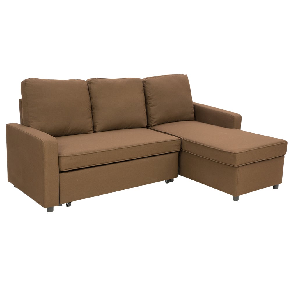 Sarantino Corner Sofa Linen Lounge Couch L-shaped Modular Furniture Chaise Brown - Cosy Abode