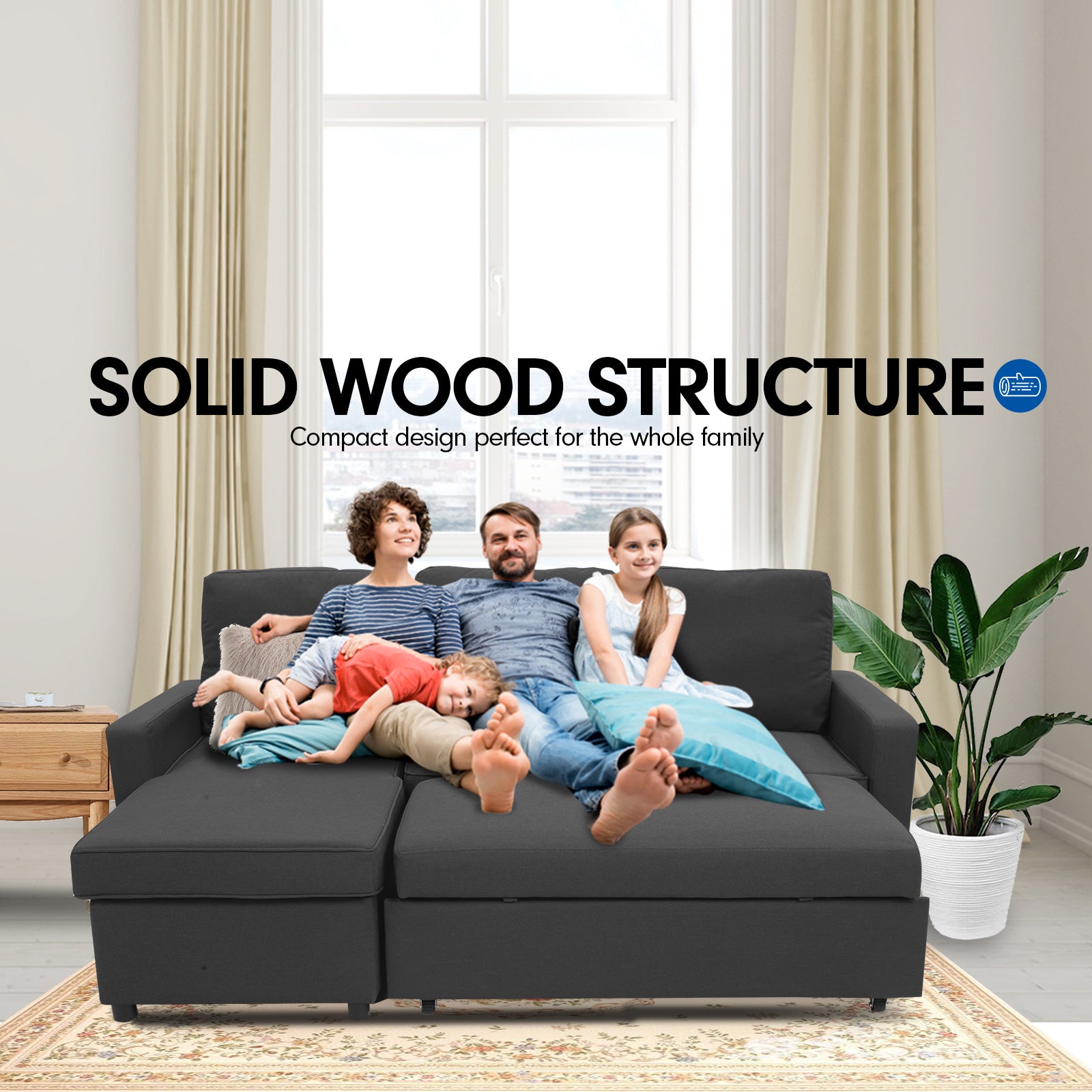 Sarantino 3-seater Corner Sofa Bed With Storage Lounge Chaise Couch - Grey - Cosy Abode