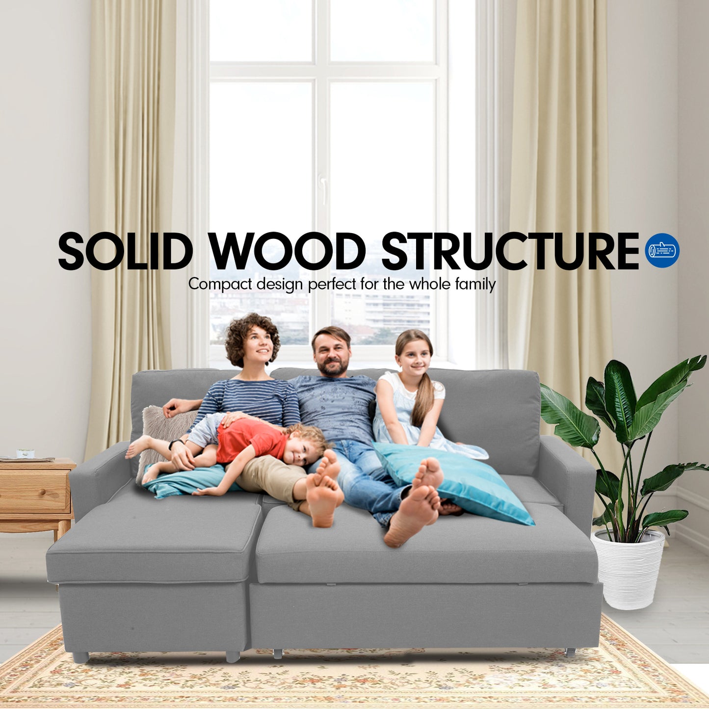 Sarantino3-seater Corner Sofa Bed With Storage Lounge Chaise Couch - Light Grey - Cosy Abode