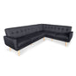 Sarantino Faux Linen Corner Wooden Sofa Lounge L-shaped with Chaise - Black - Cosy Abode