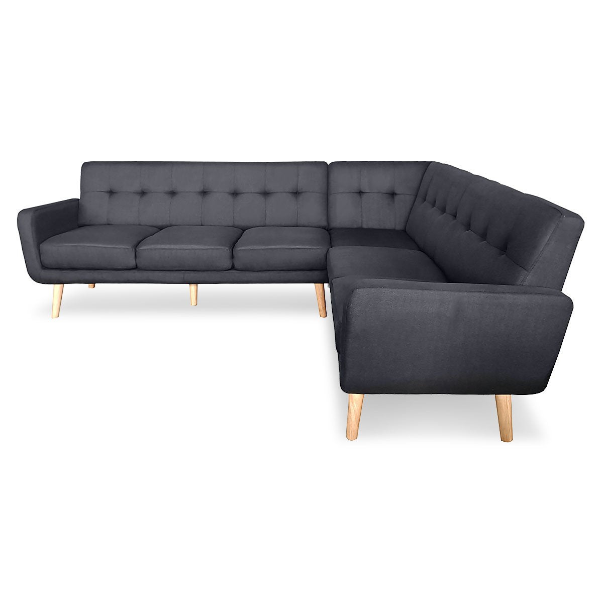 Sarantino Faux Linen Corner Wooden Sofa Lounge L-shaped with Chaise - Black - Cosy Abode