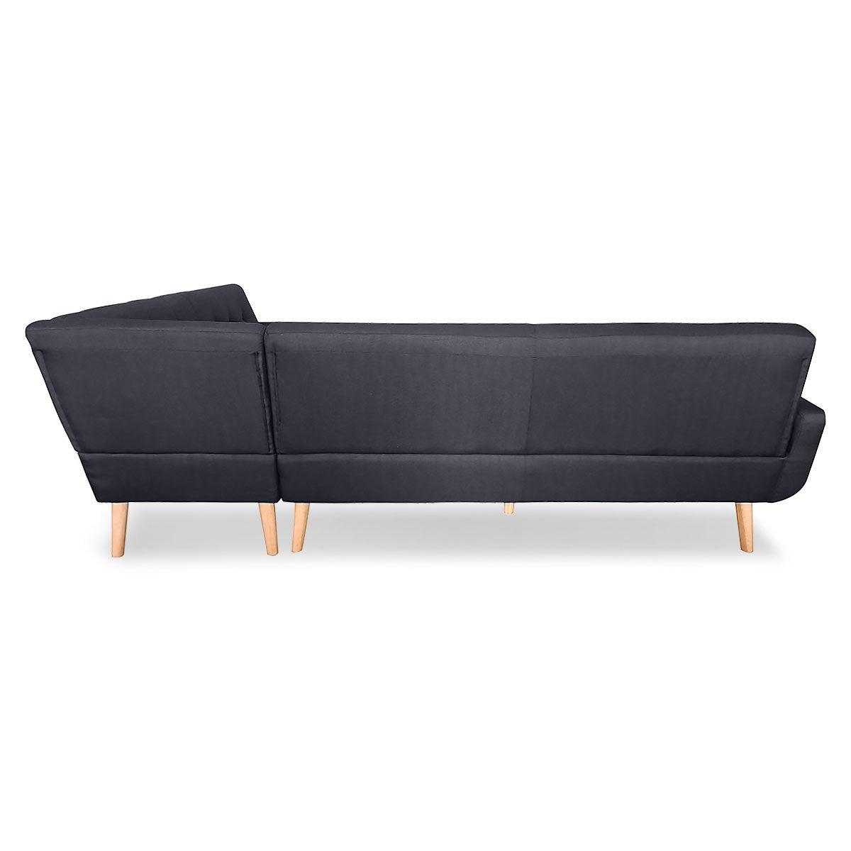 Sarantino Faux Linen Corner Wooden Sofa Lounge L-shaped with Chaise - Black - Cosy Abode