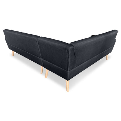 Sarantino Faux Linen Corner Wooden Sofa Lounge L-shaped with Chaise - Black - Cosy Abode