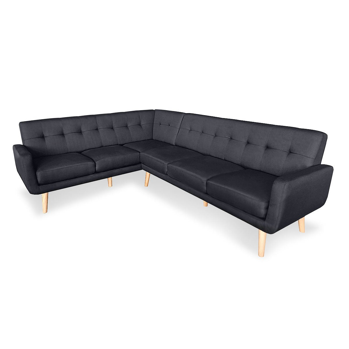 Sarantino Faux Linen Corner Wooden Sofa Futon Lounge L-shaped with Chaise - Black - Cosy Abode