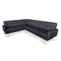 Sarantino Faux Linen Corner Wooden Sofa Futon Lounge L-shaped with Chaise - Black - Cosy Abode