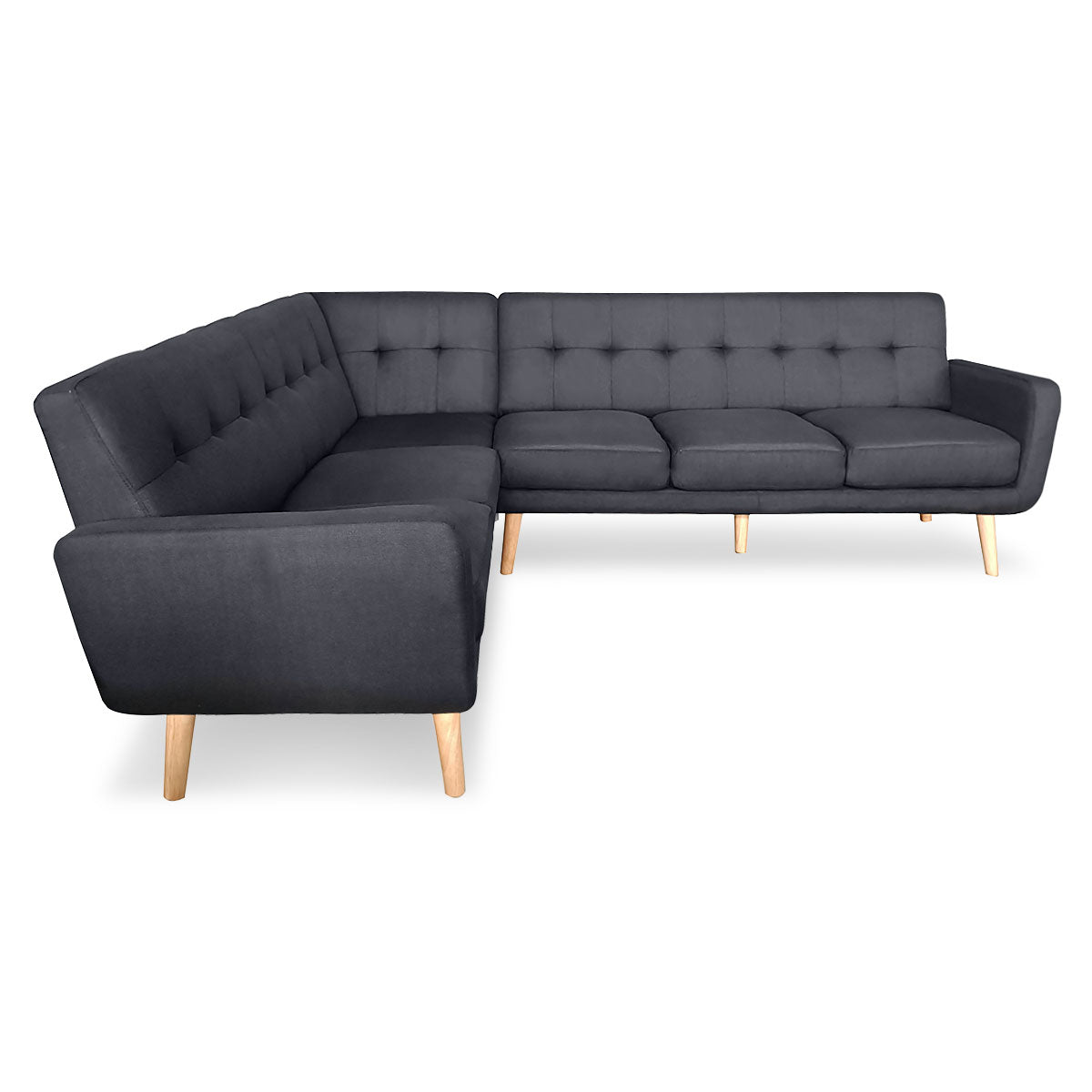 Sarantino Faux Linen Corner Wooden Sofa Futon Lounge L-shaped with Chaise - Black - Cosy Abode