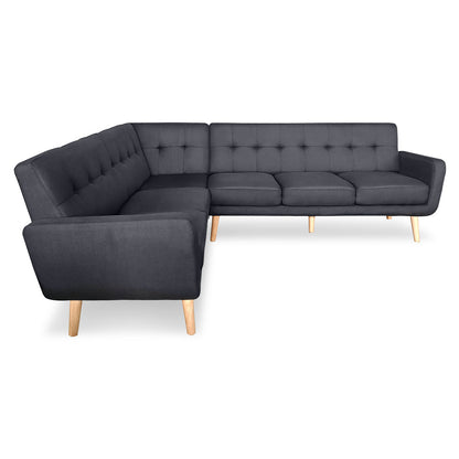 Sarantino Faux Linen Corner Wooden Sofa Futon Lounge L-shaped with Chaise - Black - Cosy Abode