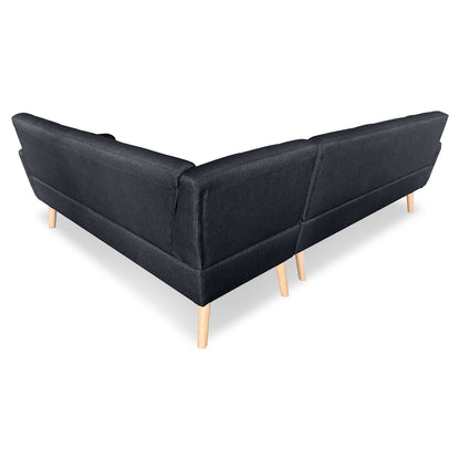 Sarantino Faux Linen Corner Wooden Sofa Futon Lounge L-shaped with Chaise - Black - Cosy Abode