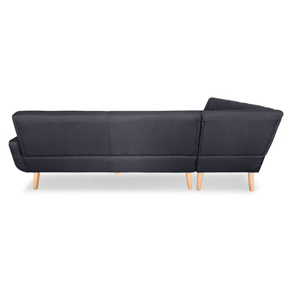 Sarantino Faux Linen Corner Wooden Sofa Futon Lounge L-shaped with Chaise - Black - Cosy Abode