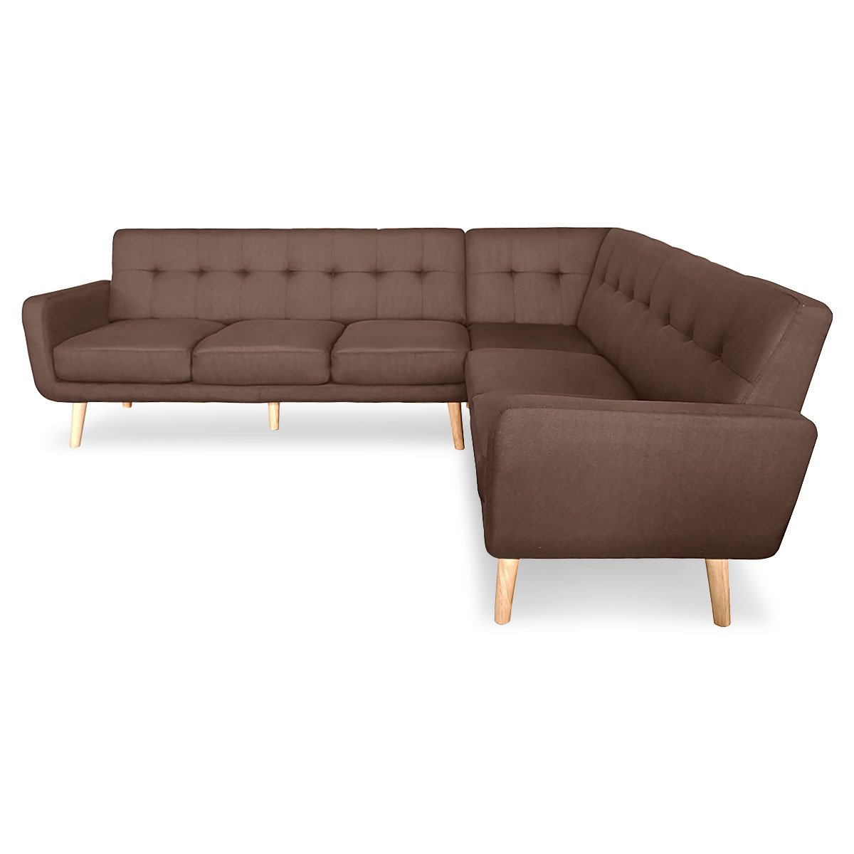 Sarantino Faux Linen Corner Wooden Sofa Lounge L-shaped with Chaise - Brown - Cosy Abode