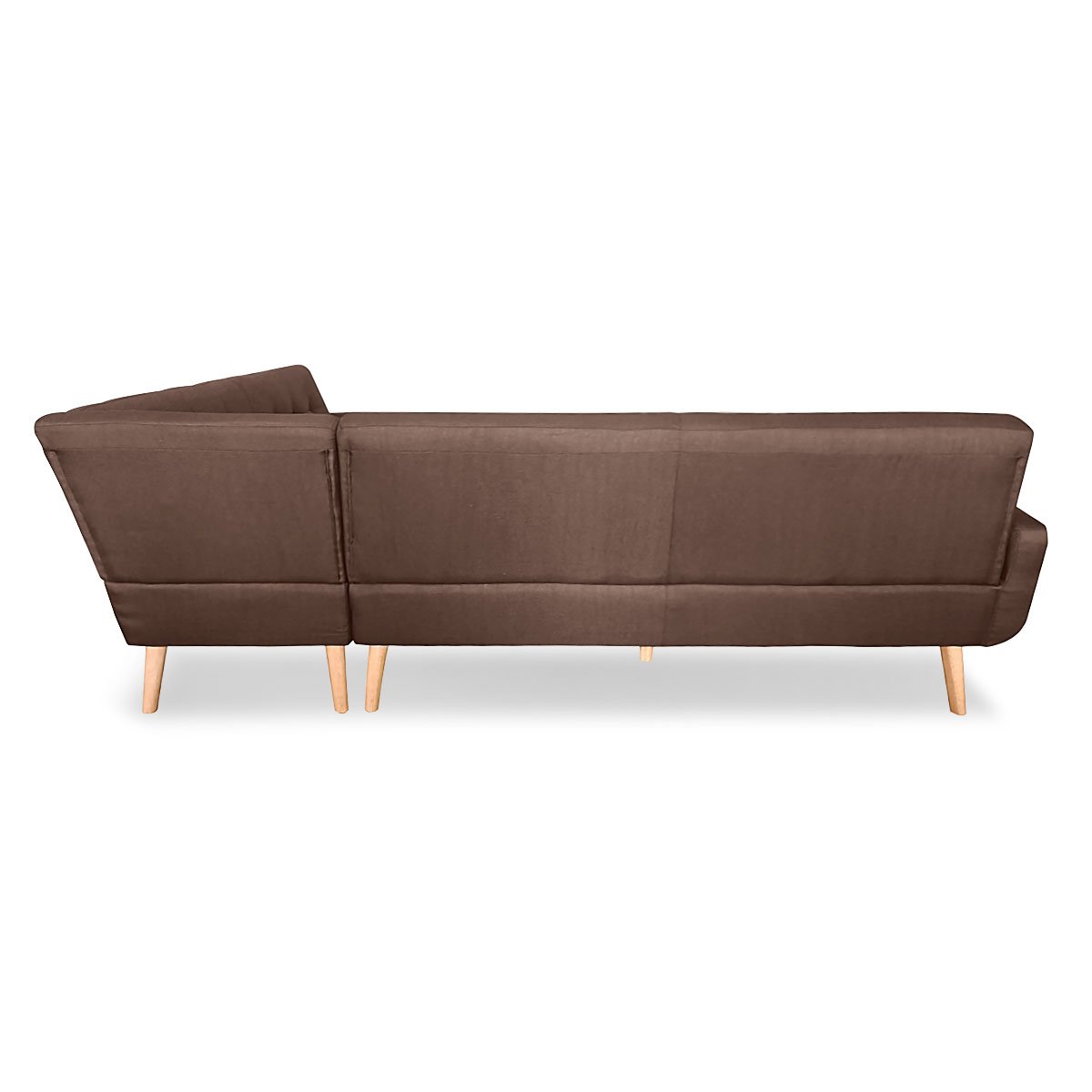 Sarantino Faux Linen Corner Wooden Sofa Lounge L-shaped with Chaise - Brown - Cosy Abode