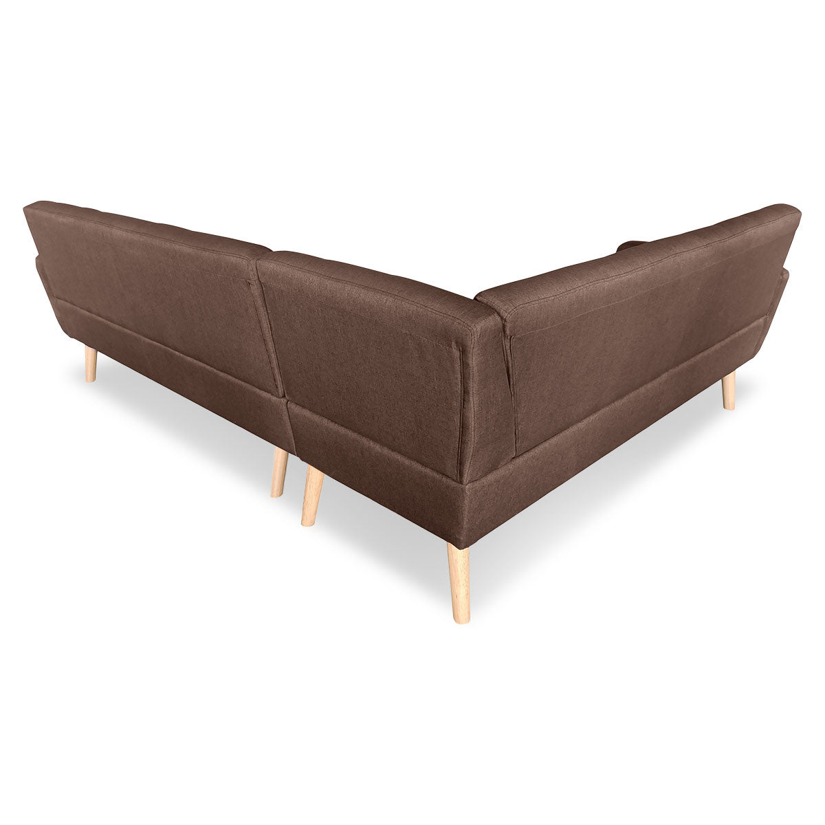 Sarantino Faux Linen Corner Wooden Sofa Lounge L-shaped with Chaise - Brown - Cosy Abode