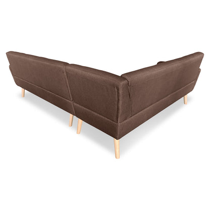 Sarantino Faux Linen Corner Wooden Sofa Lounge L-shaped with Chaise - Brown - Cosy Abode