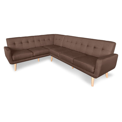Sarantino Faux Linen Corner Wooden Sofa Lounge L-shaped Futon with Chaise - Brown - Cosy Abode