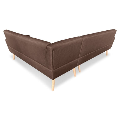 Sarantino Faux Linen Corner Wooden Sofa Lounge L-shaped Futon with Chaise - Brown - Cosy Abode