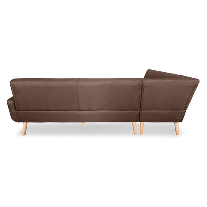 Sarantino Faux Linen Corner Wooden Sofa Lounge L-shaped Futon with Chaise - Brown - Cosy Abode