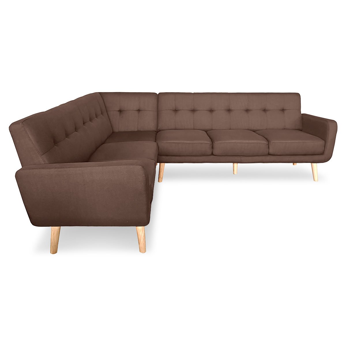 Sarantino Faux Linen Corner Wooden Sofa Lounge L-shaped Futon with Chaise - Brown - Cosy Abode