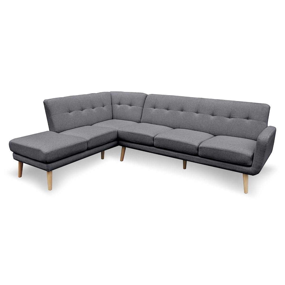 Sarantino Faux Linen Corner Sofa Lounge L-shaped with Chaise Dark Grey - Cosy Abode