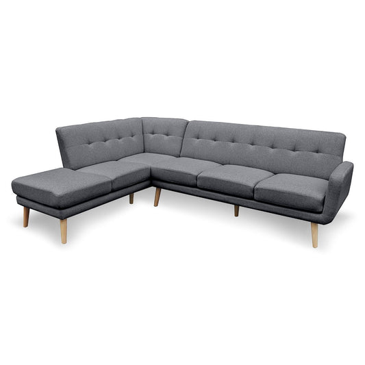 Sarantino Faux Linen Corner Sofa Lounge L-shaped with Chaise Dark Grey - Cosy Abode