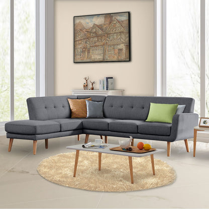 Sarantino Faux Linen Corner Sofa Lounge L-shaped with Chaise Dark Grey - Cosy Abode