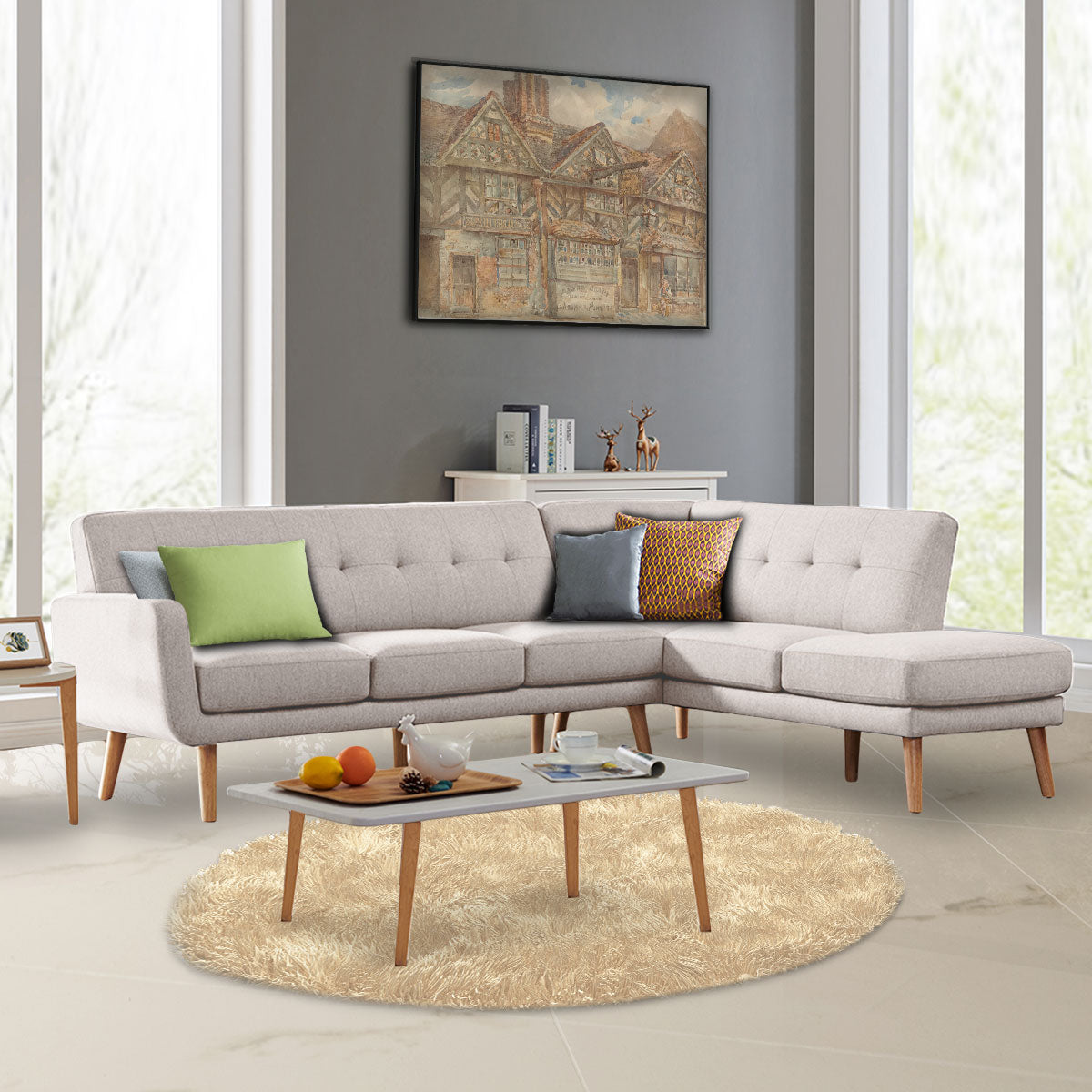 Sarantino Faux Linen Corner Sofa Lounge L-shaped Chaise Light Grey - Cosy Abode