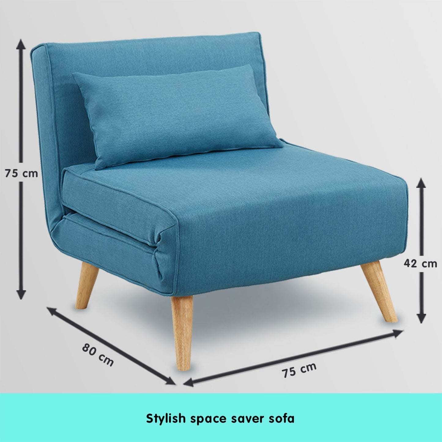 Sarantino Adjustable Corner Sofa 1 Seater Lounge Linen Bed Seat - Blue - Cosy Abode