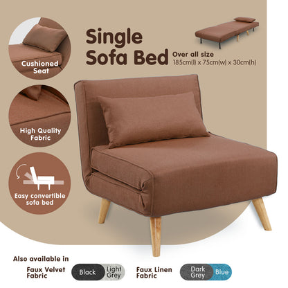 Sarantino Adjustable Chair Single Sofa Bed Faux Linen - Brown - Cosy Abode