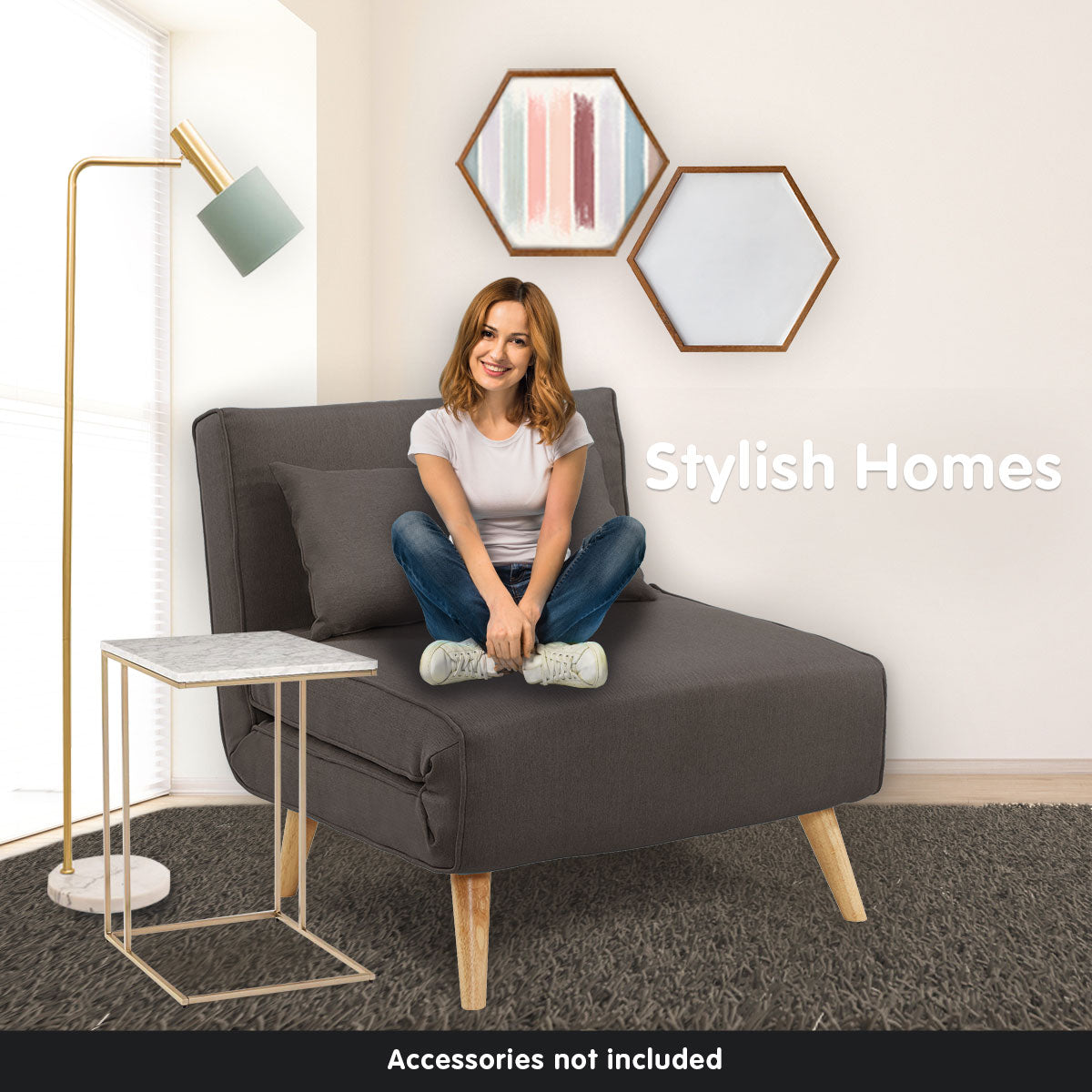 Sarantino Adjustable Chair Single Sofa Bed Faux Linen - Brown - Cosy Abode