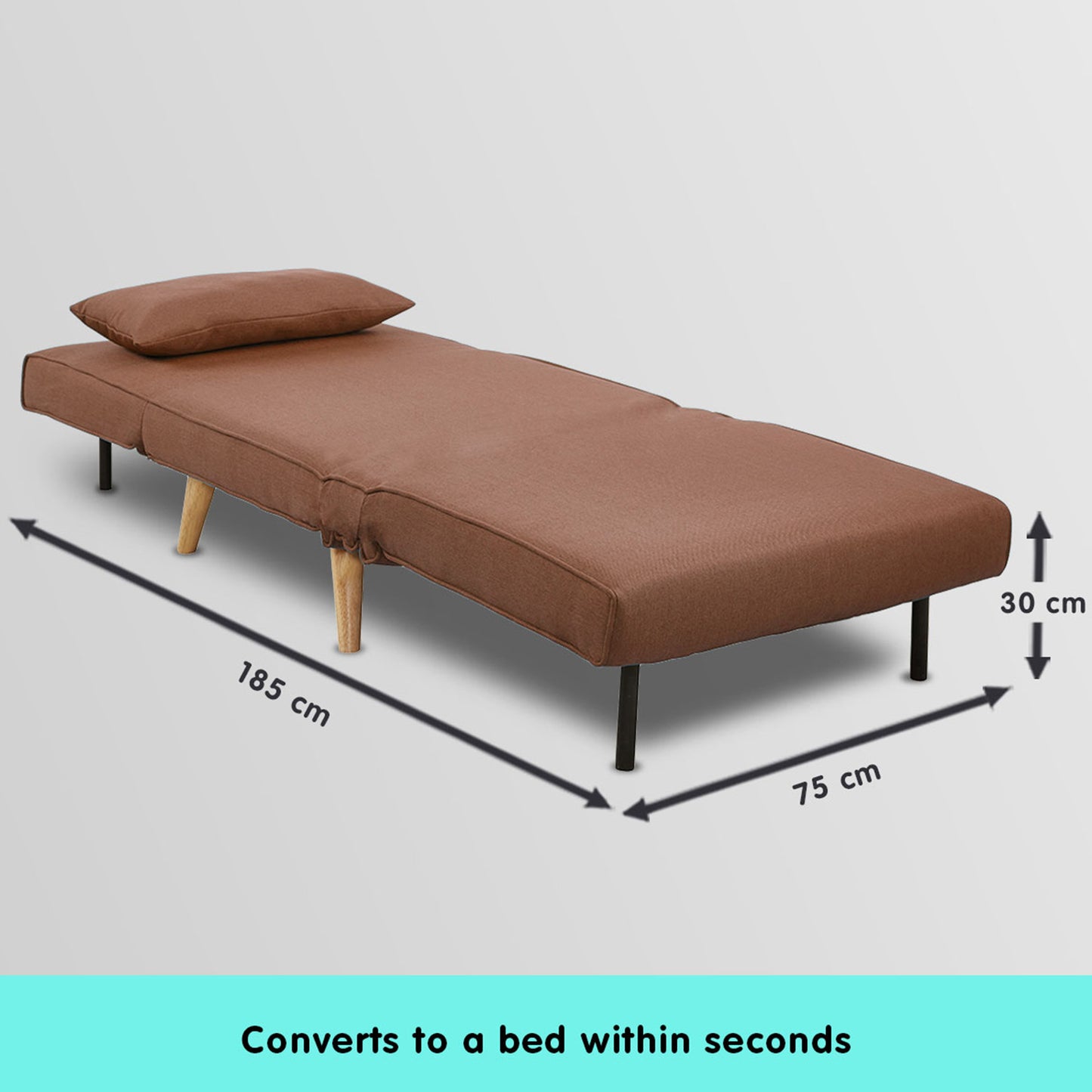 Sarantino Adjustable Chair Single Sofa Bed Faux Linen - Brown - Cosy Abode